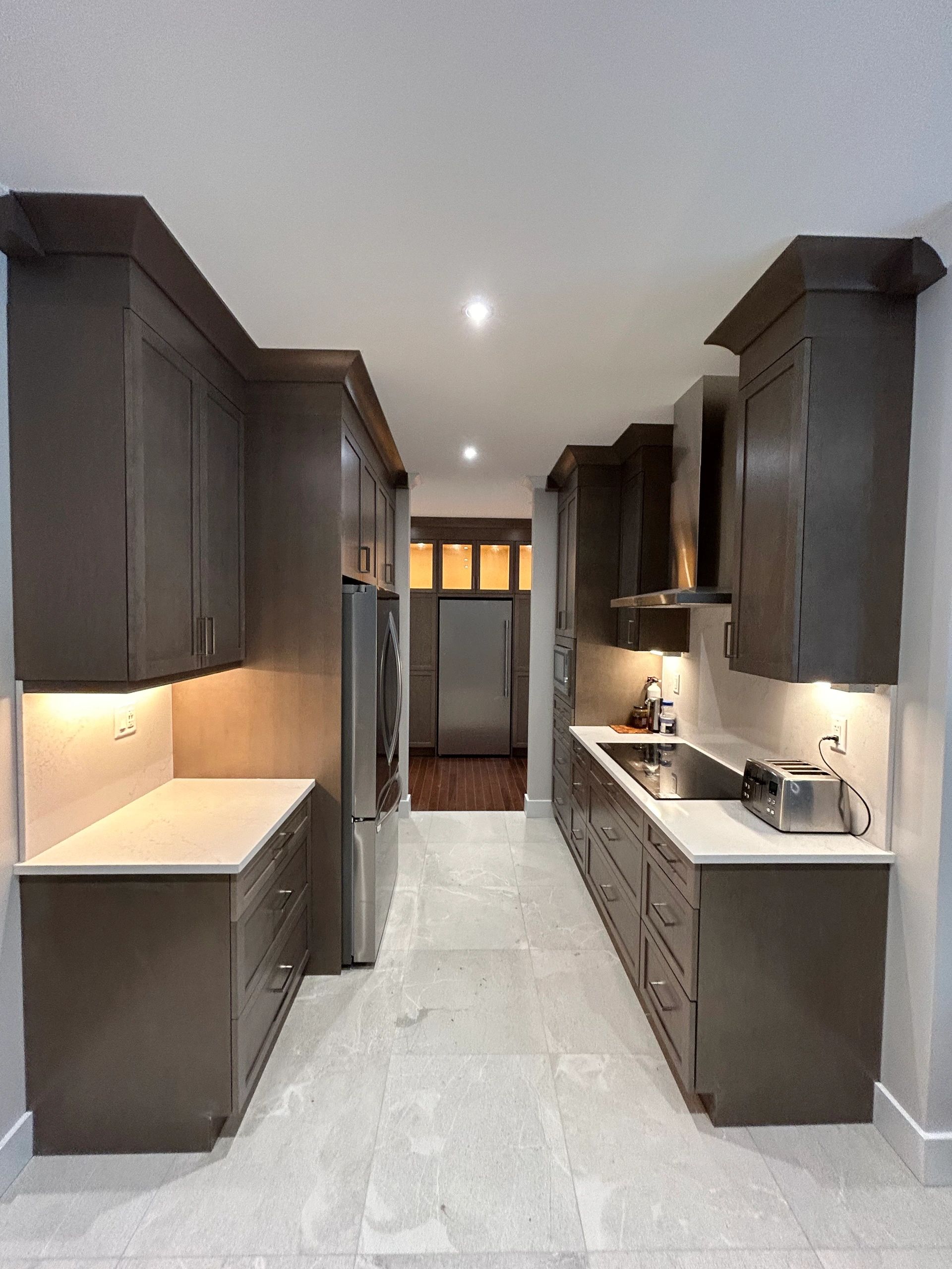 Luxury bathroom with dark marble and floating vanity